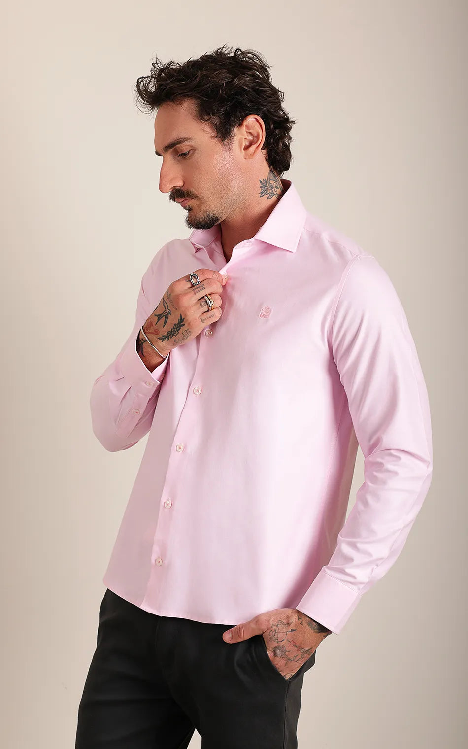Camisa Ml Slim Rosa Bebe (Pronta Entrega)