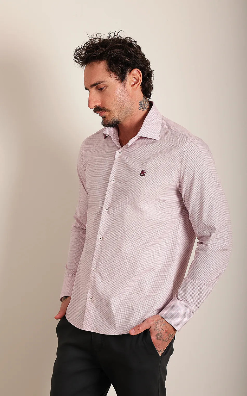 Camisa Ml Slim Rosé Xadrez (Pronta Entrega)