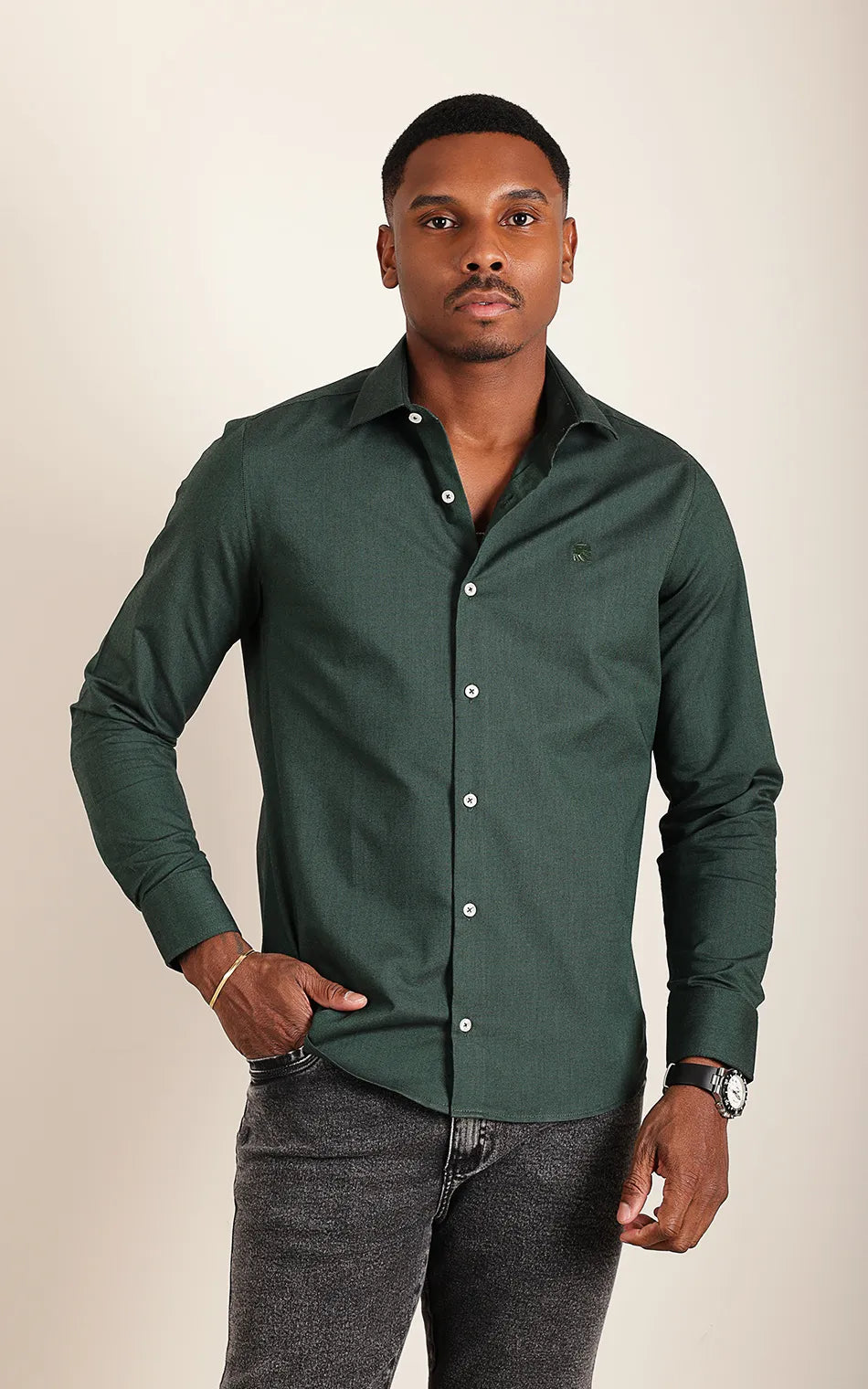 Camisa Ml Slim Verde Musgo (Pronta Entrega)