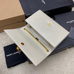 Saint Laurent Shoulder Bag Off-White Croc Ferragens Douradas