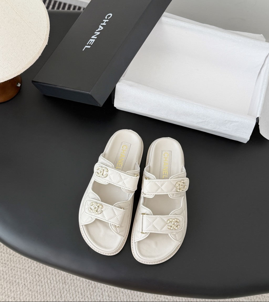 CHANEL Quilted Dad Sandal  Off-White.