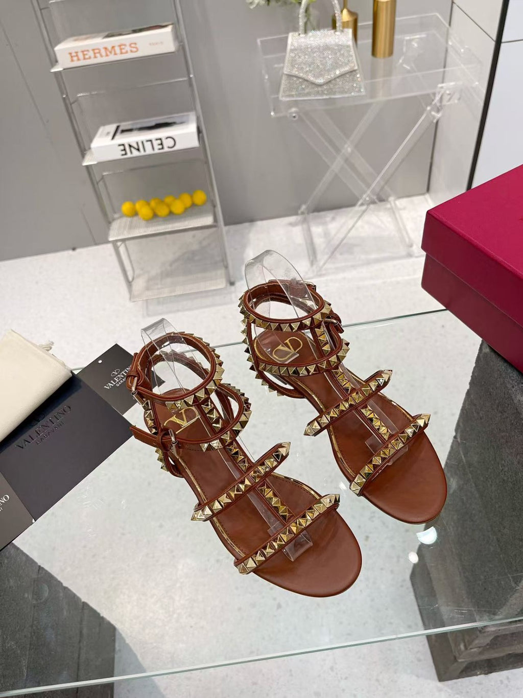 Valentino Garavani Rockstud Flat Calfskin Sandal with Straps