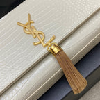 Saint Laurent Shoulder Bag Off-White Croc Ferragens Douradas