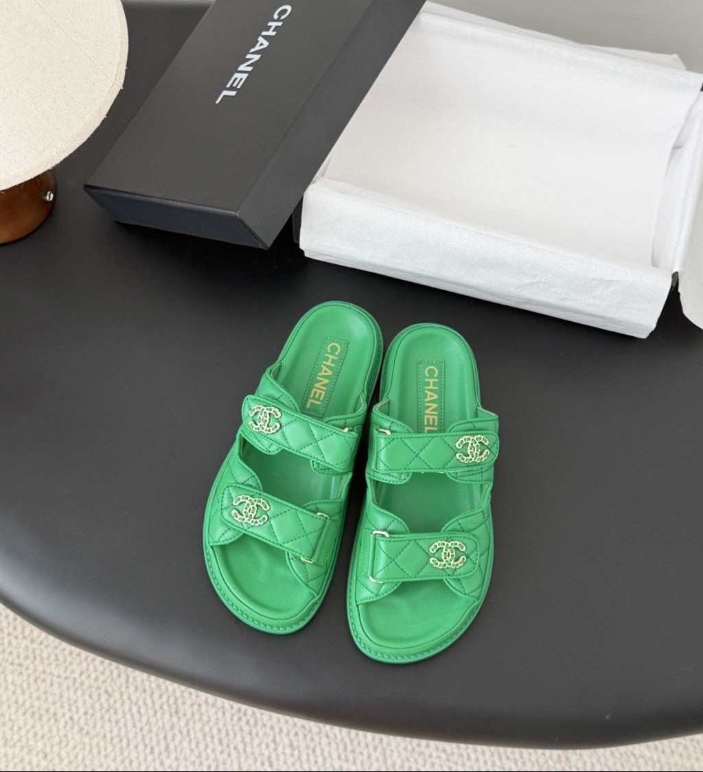 CHANEL Quilted Dad Sandal  Green.