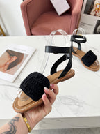 CELINE LYMPIA SANDAL in TRIOMPHE MACCRAMÉ COTTON & CALFSKIN