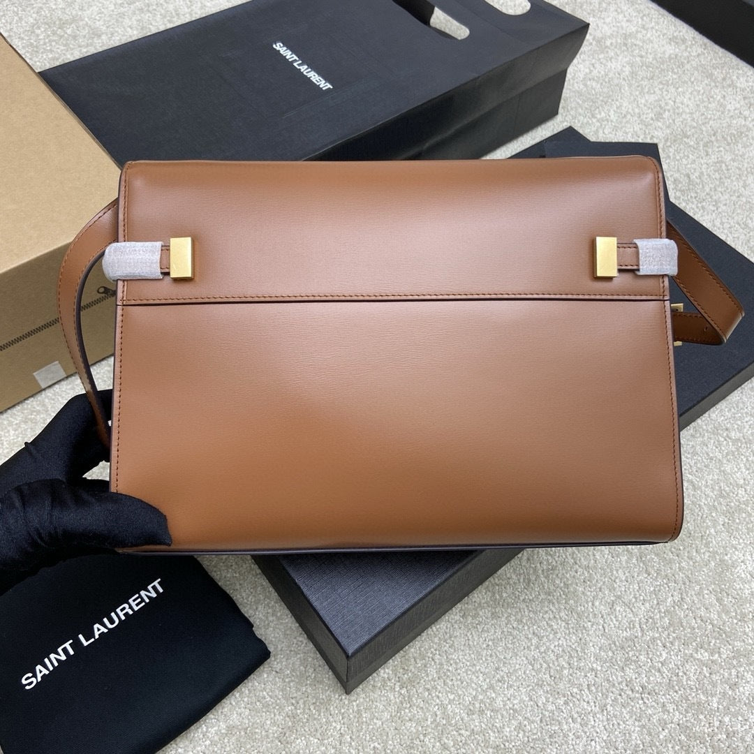 Saint Laurent Manhattan Small Shoulder Bag Brown Ferragens Douradas