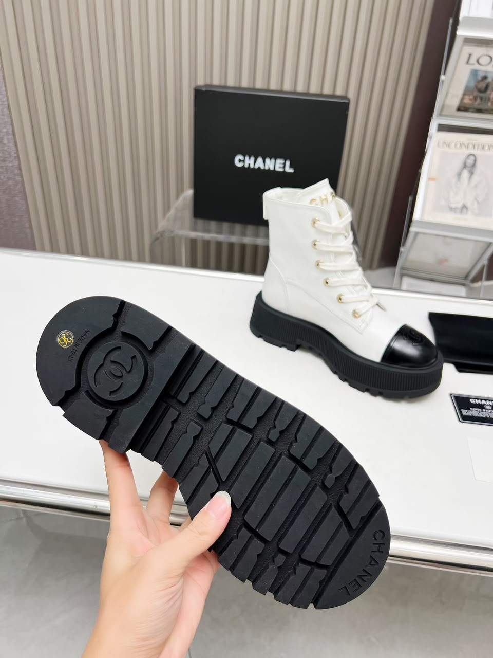 Chanel Combat Boot White / Black