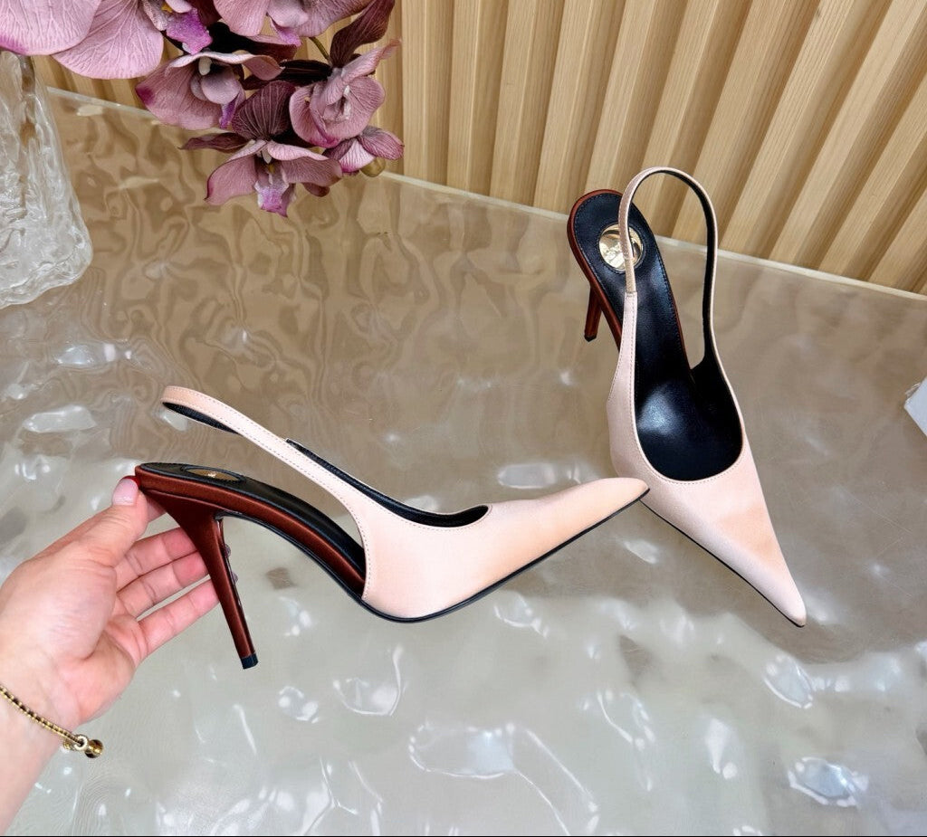 Saint Laurent Scarpin Slingback Deroche  Rose Lingerie e Dark em crepe de cetim