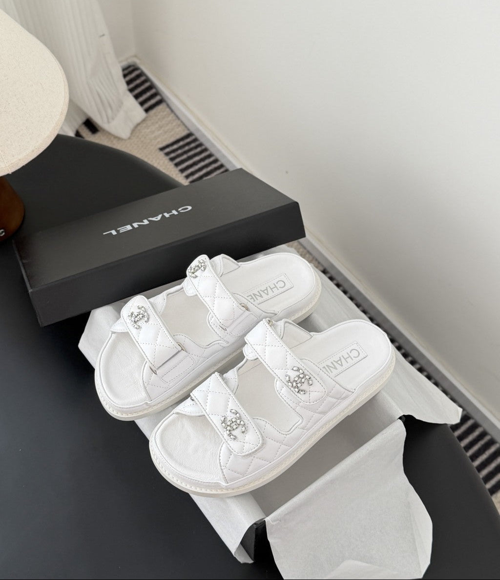 CHANEL Quilted Dad Sandal White.