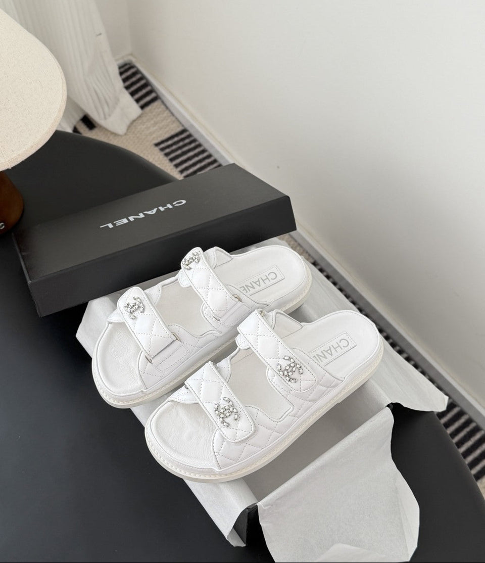 CHANEL Quilted Dad Sandal White.