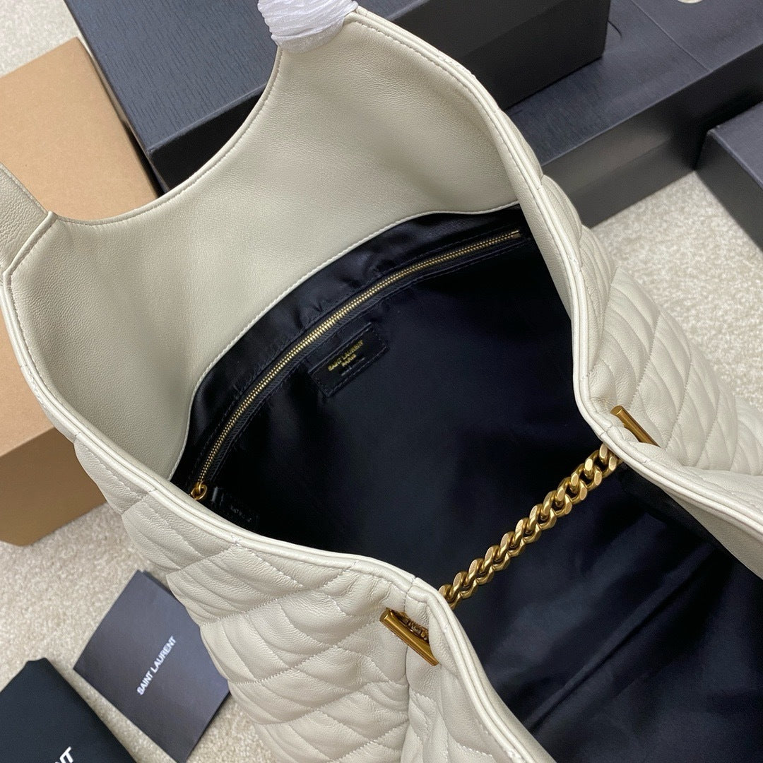 Saint Laurent Icare Maxi Tote Shopping Bag White Ferragens Douradas 58cm