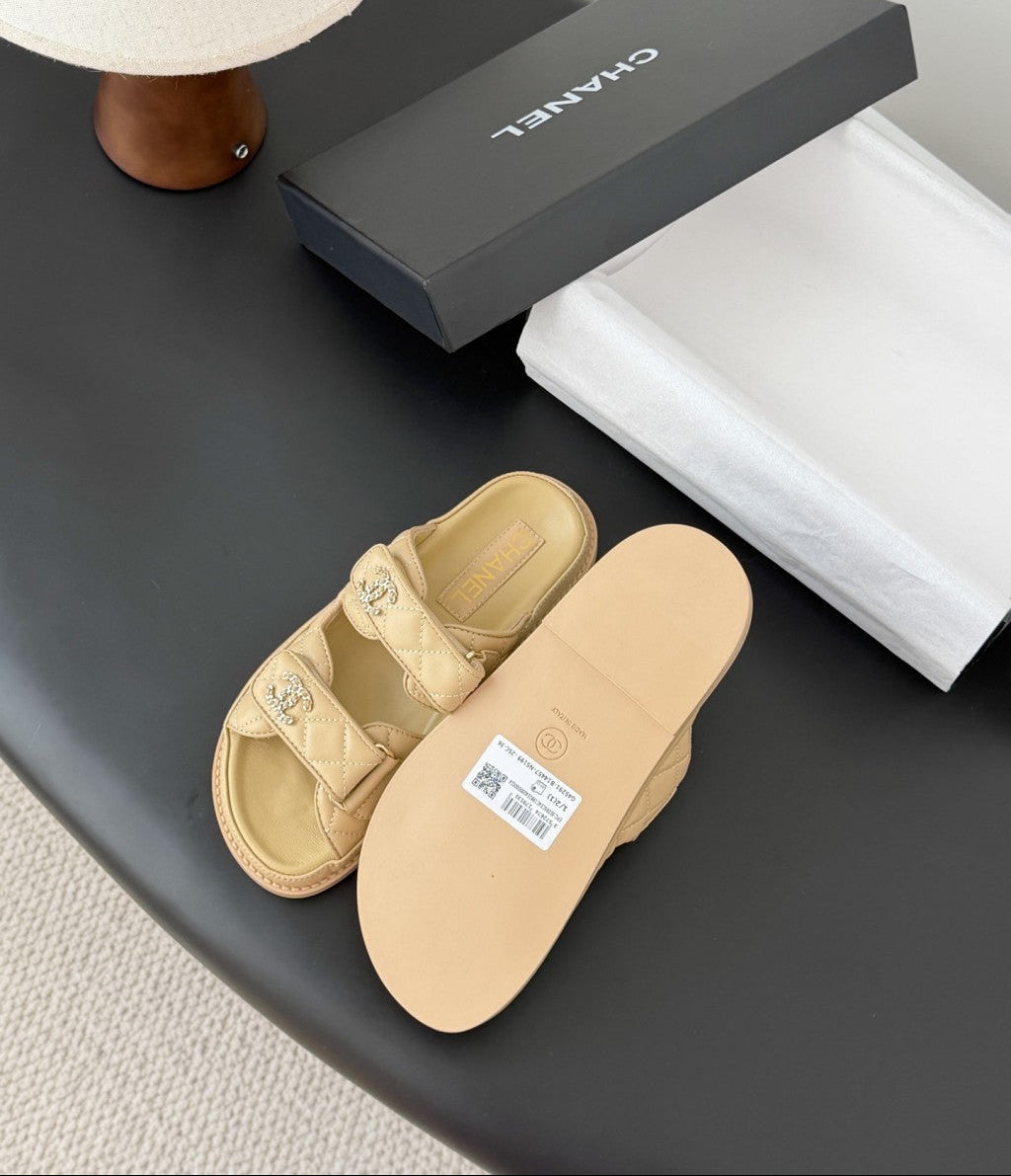 CHANEL Quilted Dad Sandal  Beige.