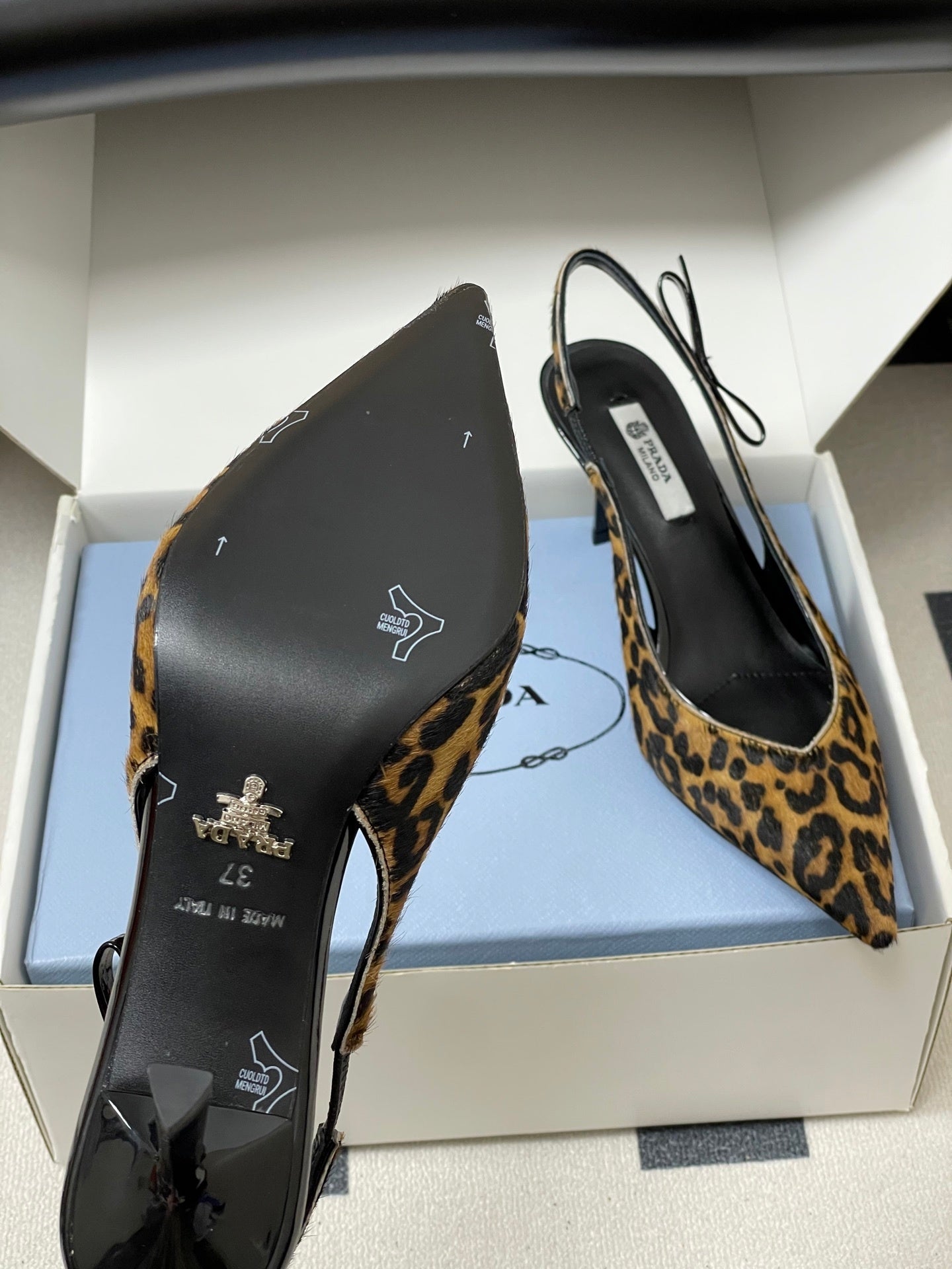 Prada Leopard-Print Pony Hair Slingback Pumps
