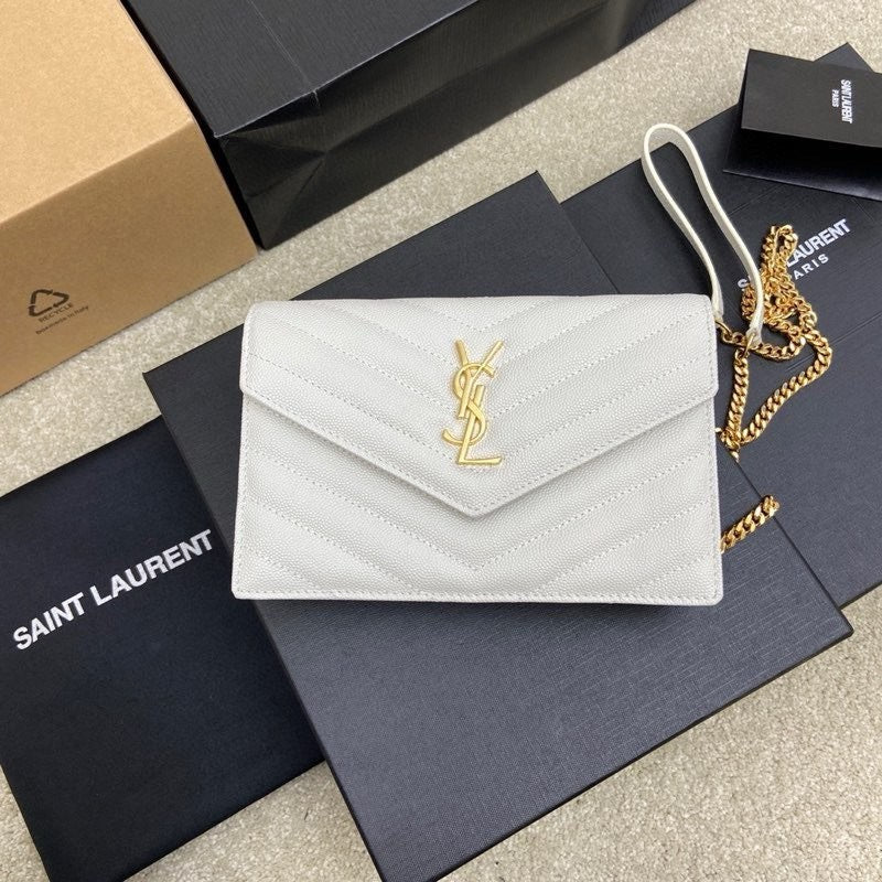 Saint Laurent Shoulder Bag White Ferragens Douradas