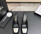 Chanel Slingback Heel Suede Black White Gold