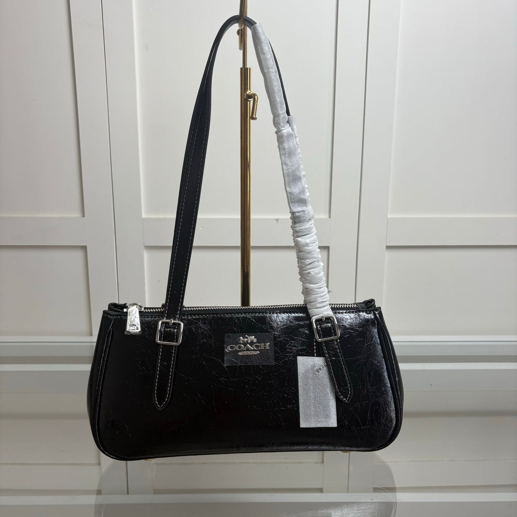 Coach Asher Shoulder Bag Shiny Crinkle Leather Black