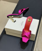 Saint Laurent  Mules Opyum Em Crepe De Cetim Rosa Choque