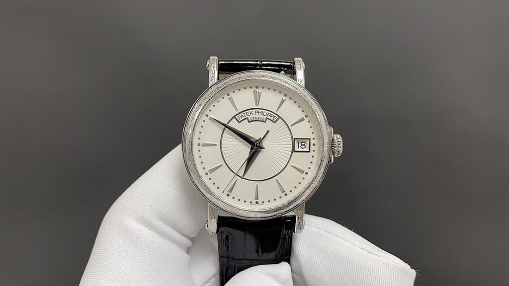 Patek Philippe Calatrava "Officer's Case" Silver Opaline Dial Bracelet Black