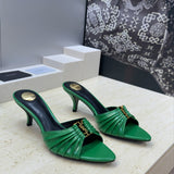 Saint Laurent Babylone Heeled Slide Sandals Green Gold
