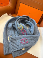 Cachecol Hermès Tri-Maillon Details Cuir Azul-Claro