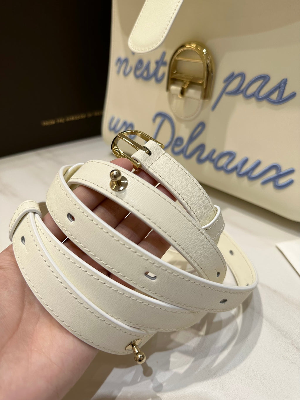 Delvaux Brillant L'Humour Lettering Off-White / Blue