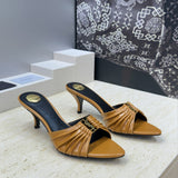 Saint Laurent Babylone Cassandra Draped Leather Mule Camel