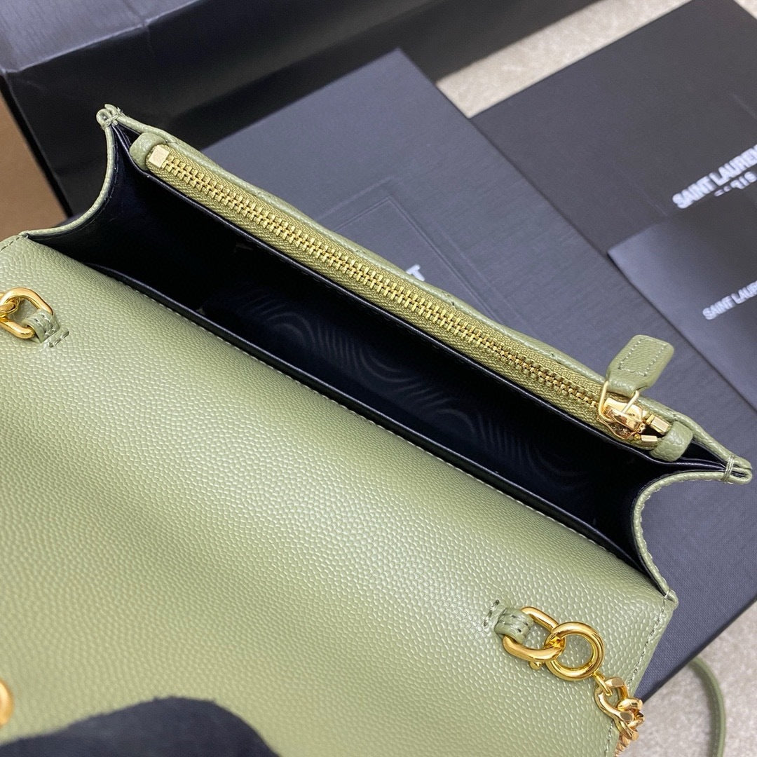 Saint Laurent Shoulder Bag Green Oliva Claro Ferragens Douradas
