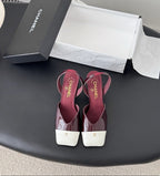 Chanel Slingback Block Heel  Burgundy & White  Patent. Salto 9 cm.
