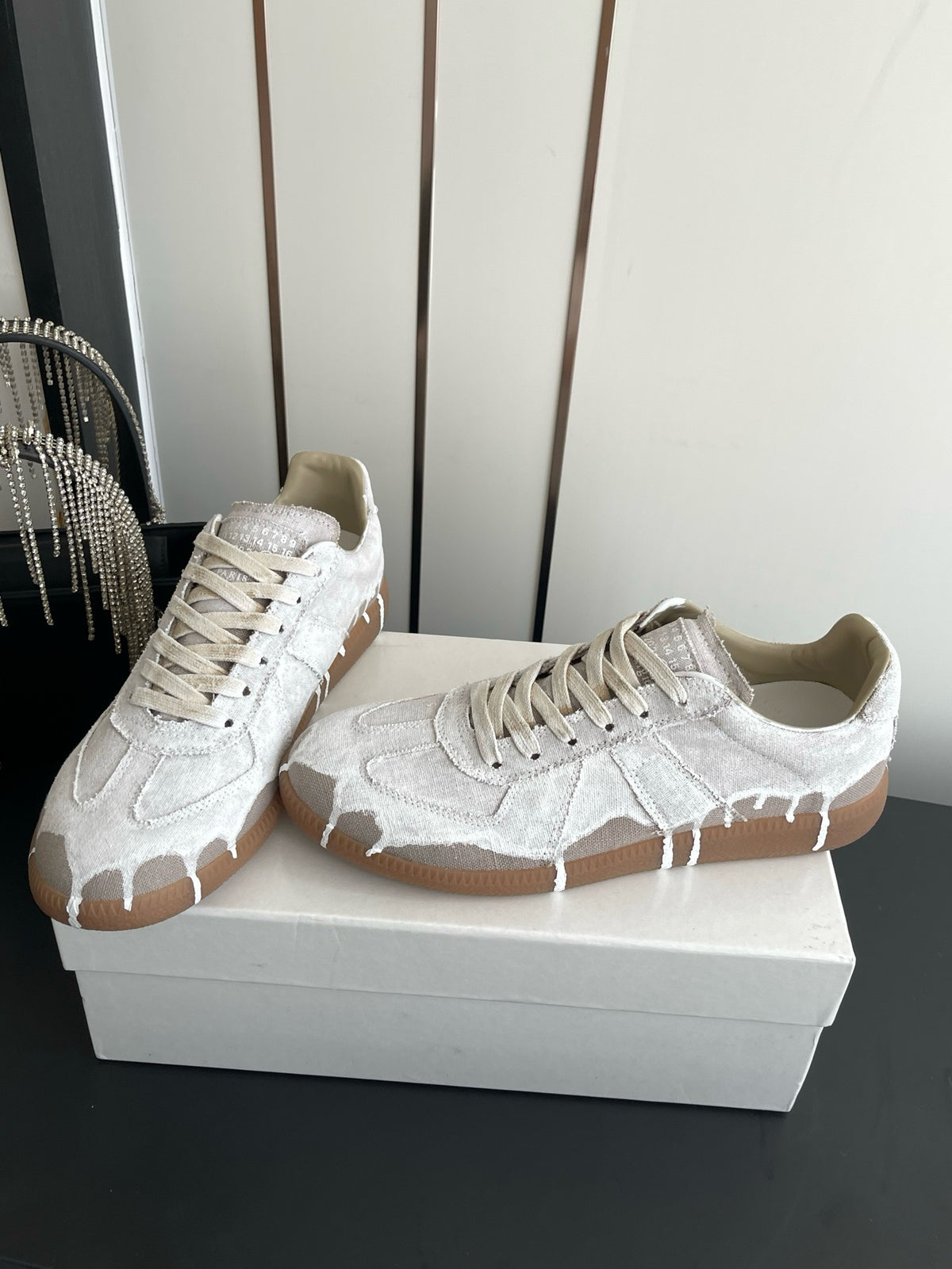 Maison Margiela Replica Low "Paint Drip Bianchetto Linen/Canvas