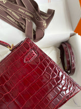 Hermes Burgundy Crocodile Gold Hardware Kelly Sellier