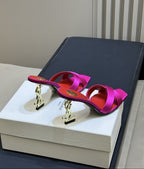 Saint Laurent  Mules Opyum Em Crepe De Cetim Rosa Choque