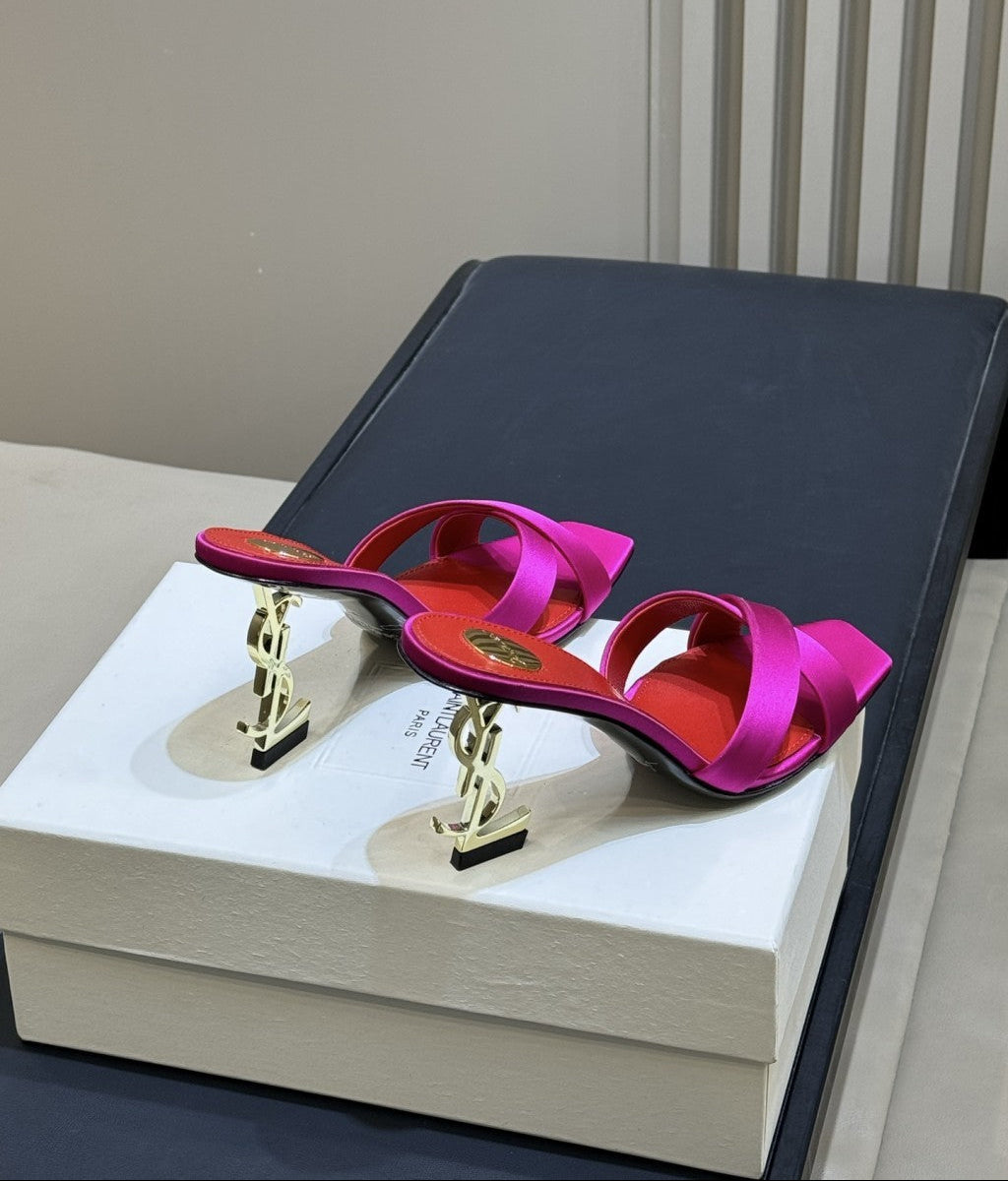 Saint Laurent  Mules Opyum Em Crepe De Cetim Rosa Choque