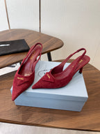 Prada Scarpin Slingback Pumps Suede Rede