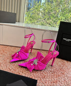Saint Laurent Dove Sandals in Satin Crepe and Rhinestones Pink