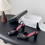 Chanel Slingback Block Heel  Black  Patent. Salto 9 cm.