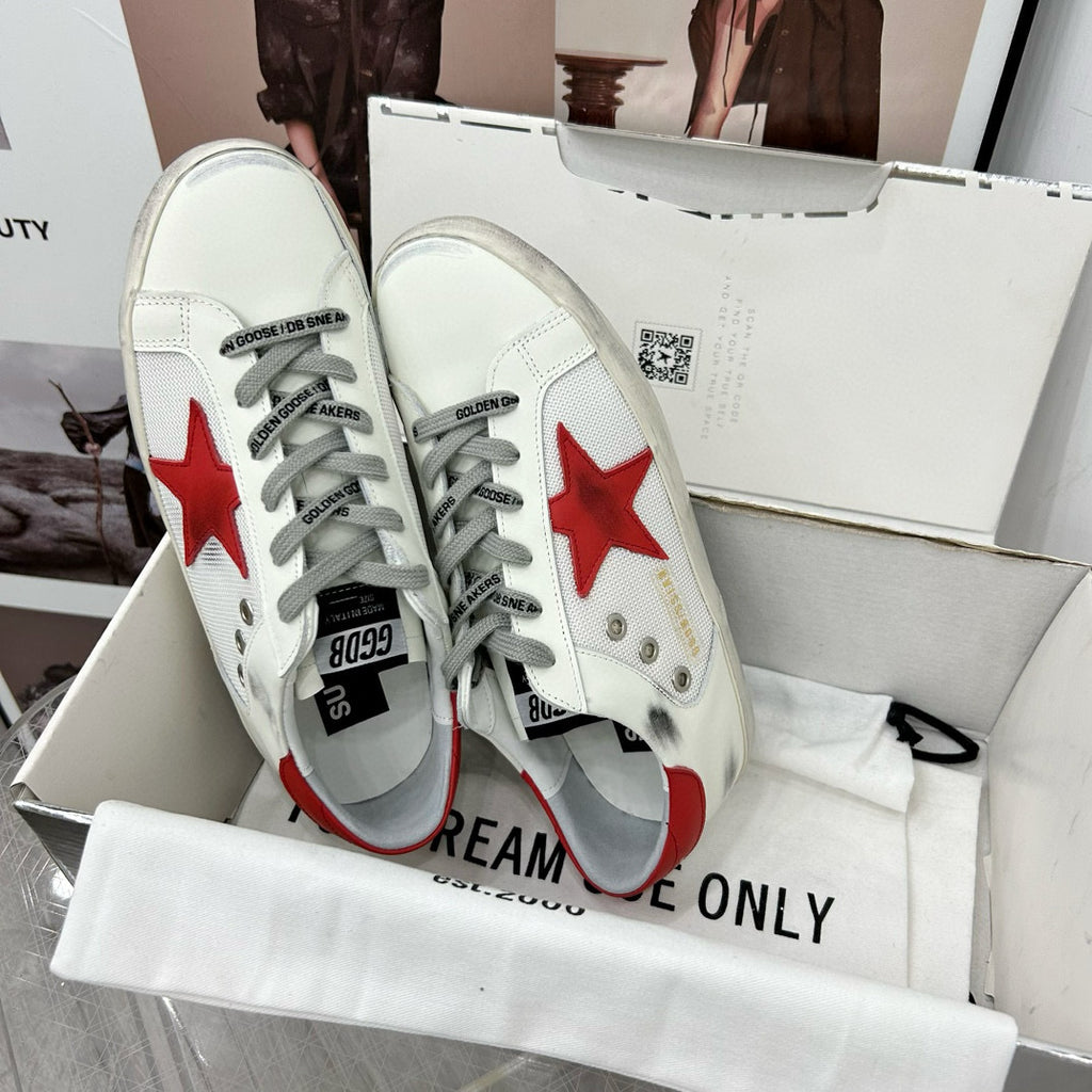 Golden Goose Super-Star White Net Red Star