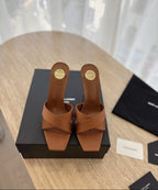 Saint Laurent  Mules Opyum Em Crepe De Cetim Marrom