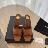 Saint Laurent  Mules Opyum Em Crepe De Cetim Marrom