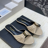 Saint Laurent Flat Slide Sandals Beige Gold