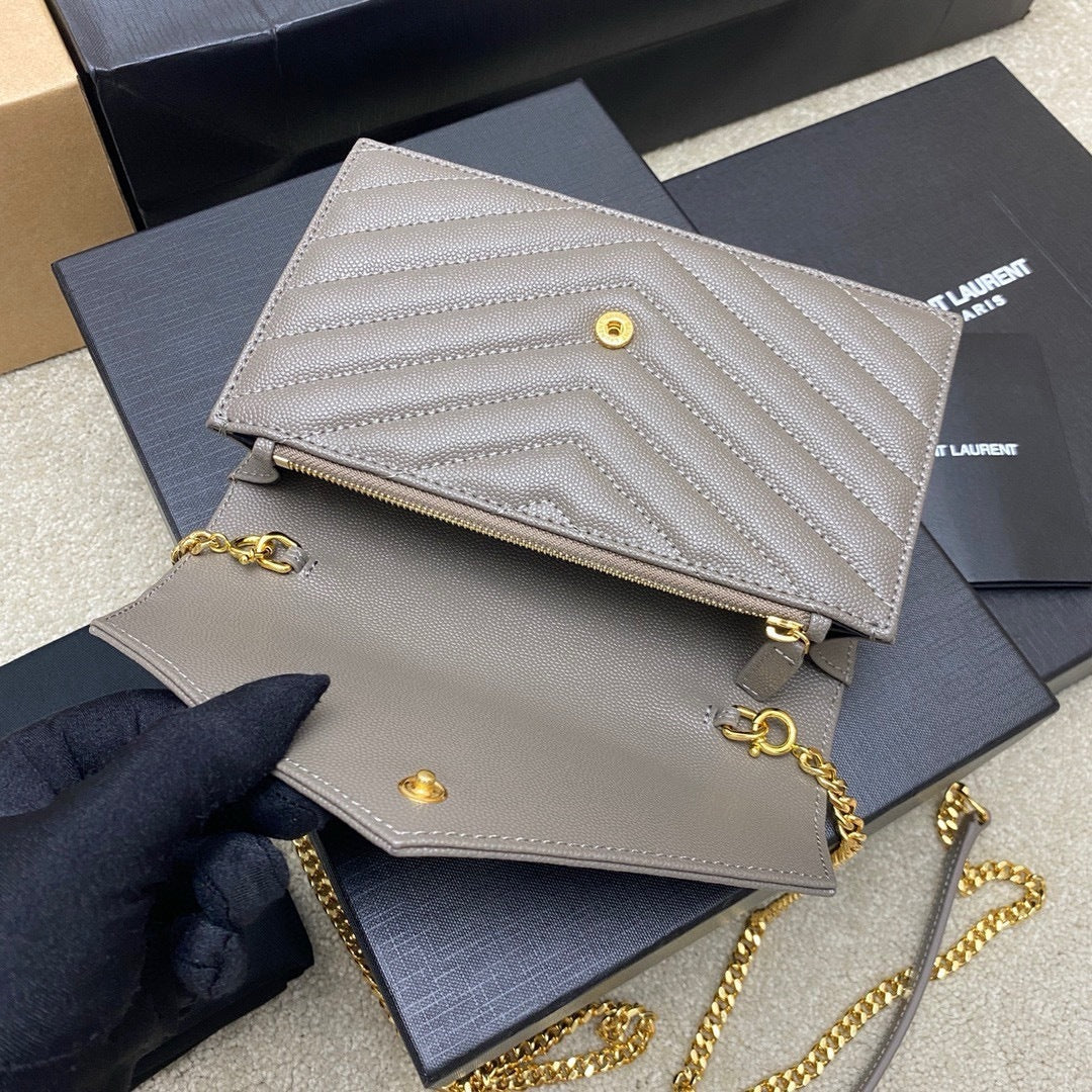 Saint Laurent Shoulder Bag gray Ferragens Douradas