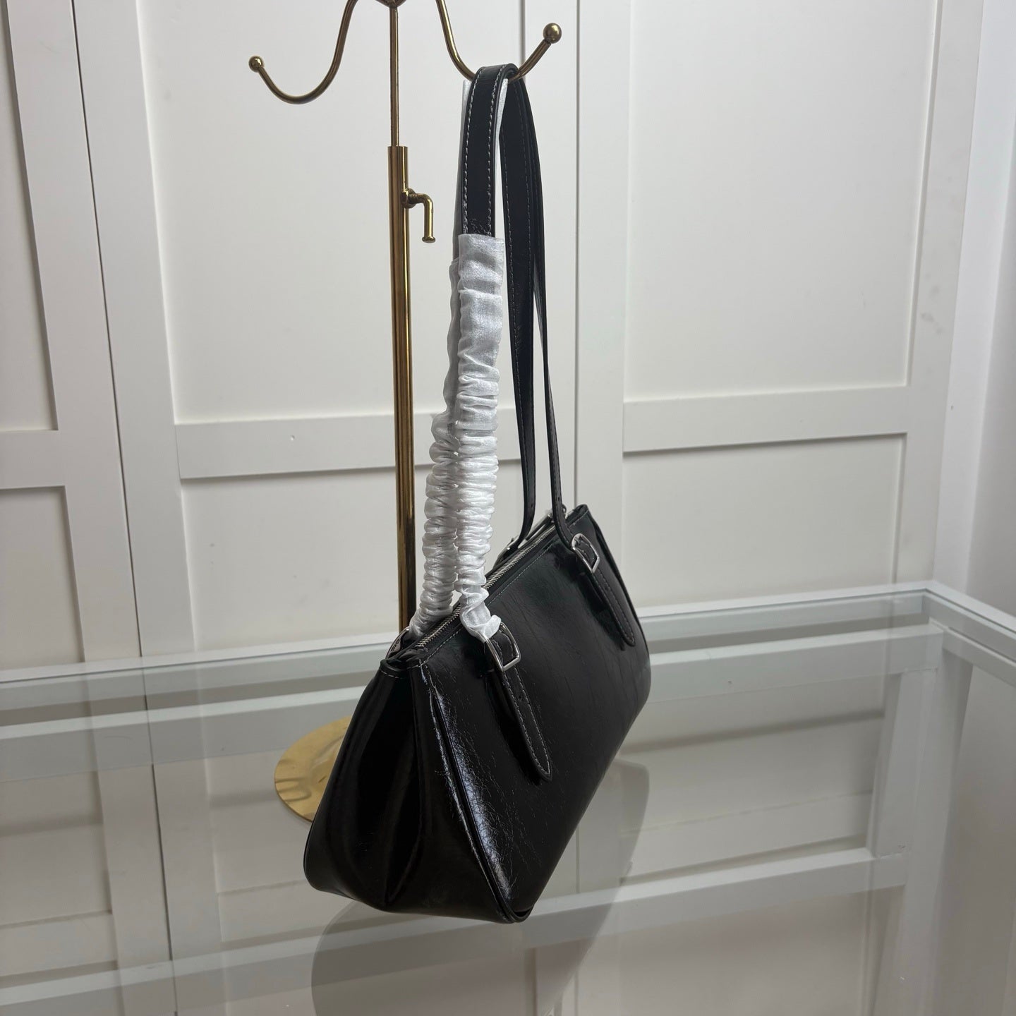 Coach Asher Shoulder Bag Shiny Crinkle Leather Black