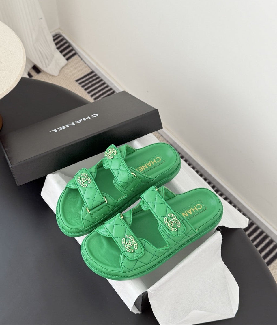 CHANEL Quilted Dad Sandal  Green.