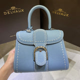 Delvaux Brillant Mini Leather Bag Cinza Blue Ferragens Prata