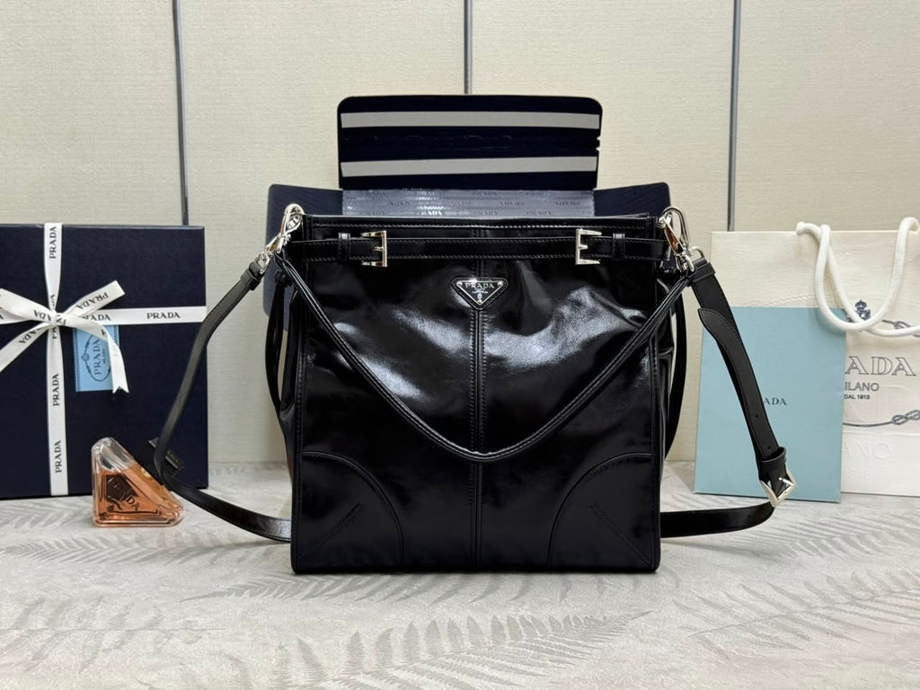 Prada Bonnie Leather Shoulder Bag Black