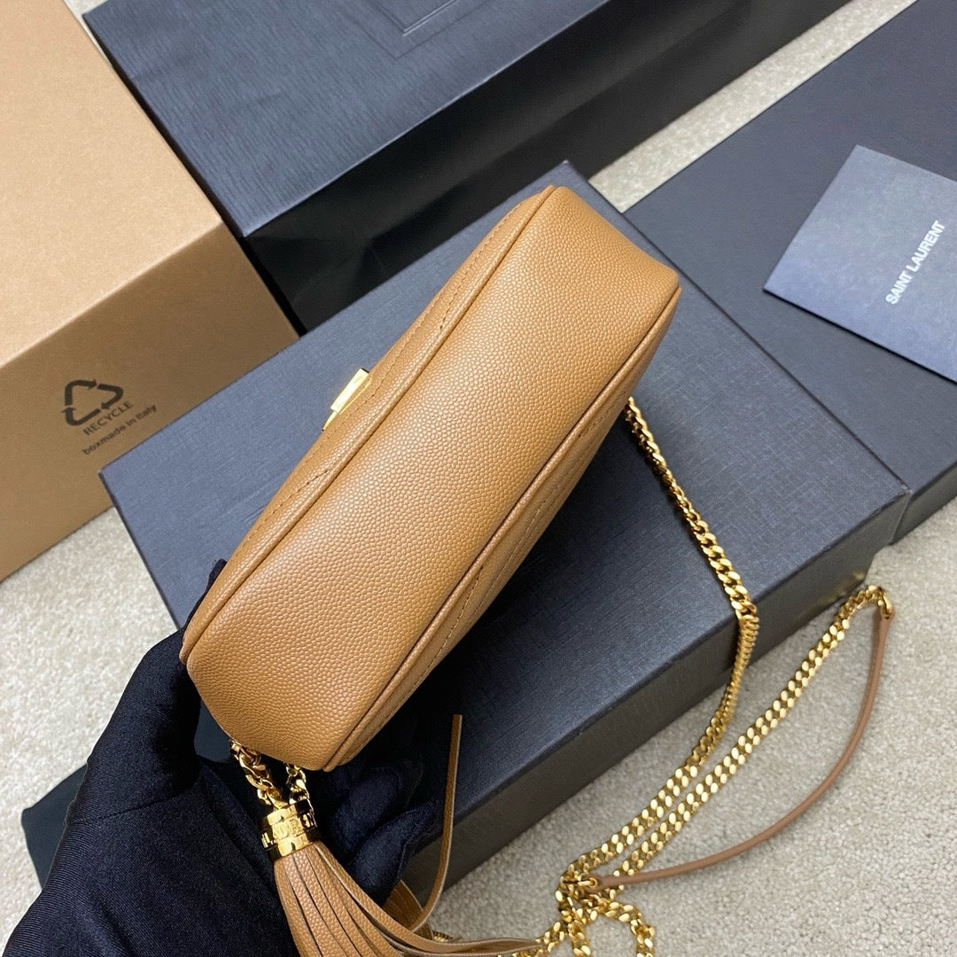 Saint Laurent Lou Camera Bag Camel Ferragens Douradas
