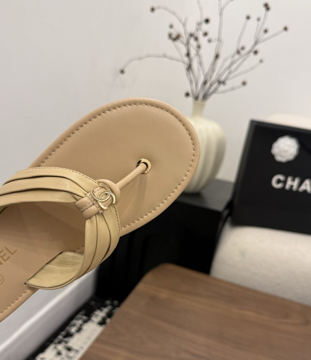 Chanel Thong Sandals Beige.