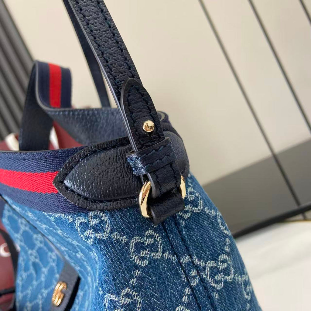 Gucci Giglio Large Tote Bag Blue Denim