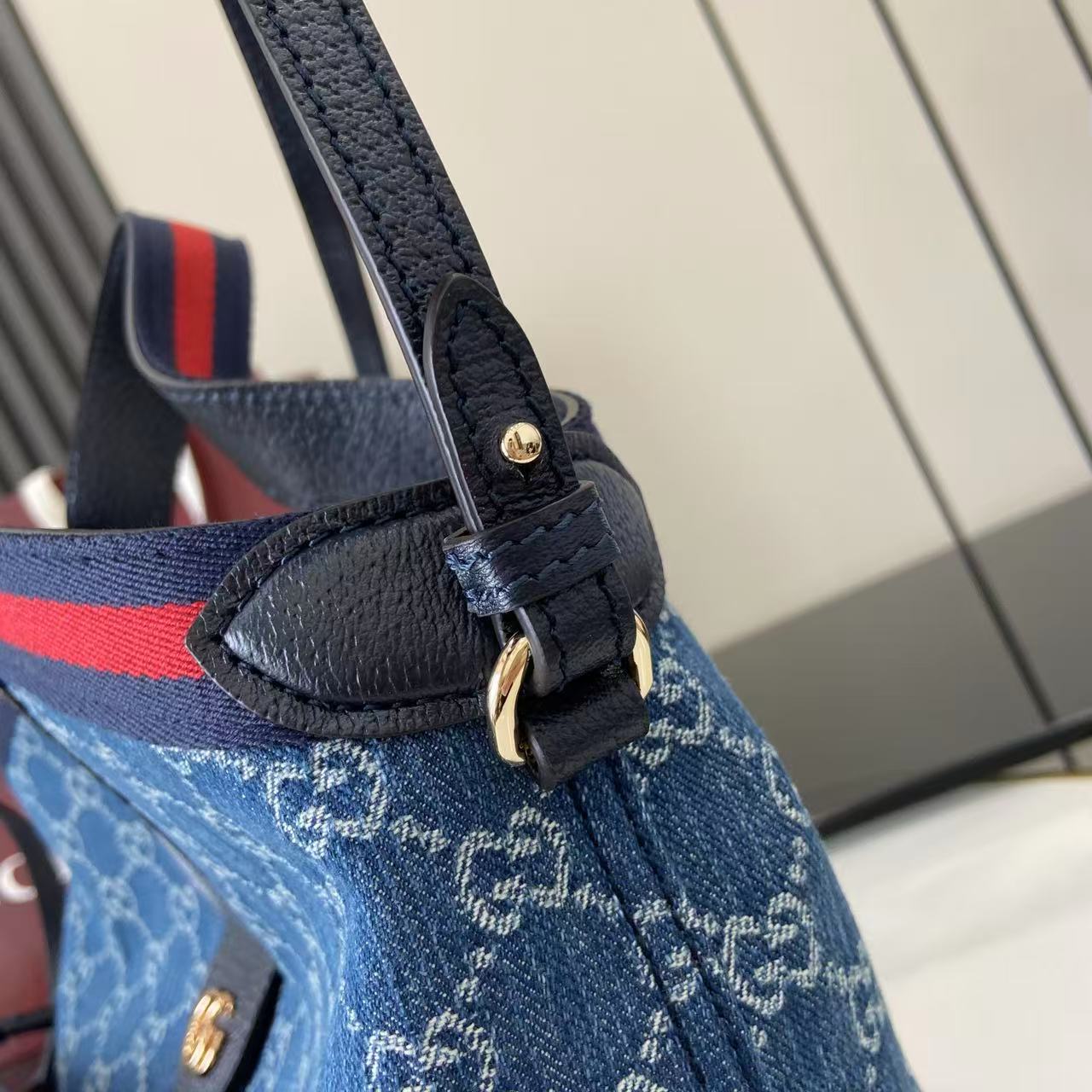 Gucci Giglio Large Tote Bag Blue Denim