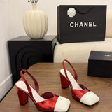 Chanel Slingback Block Heel  Metallic Red & White  Patent. Salto 9 cm.