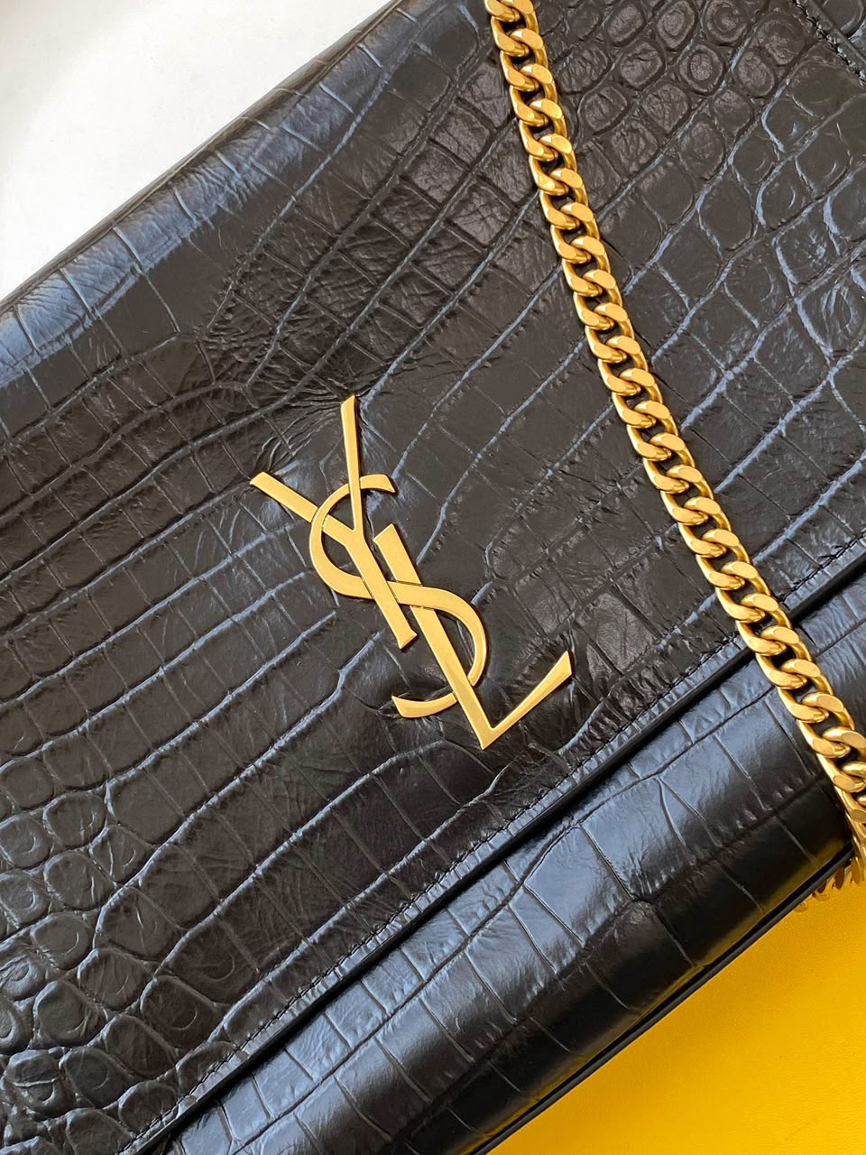 Saint Laurent Kate Reversible Shoulder Bag Croco